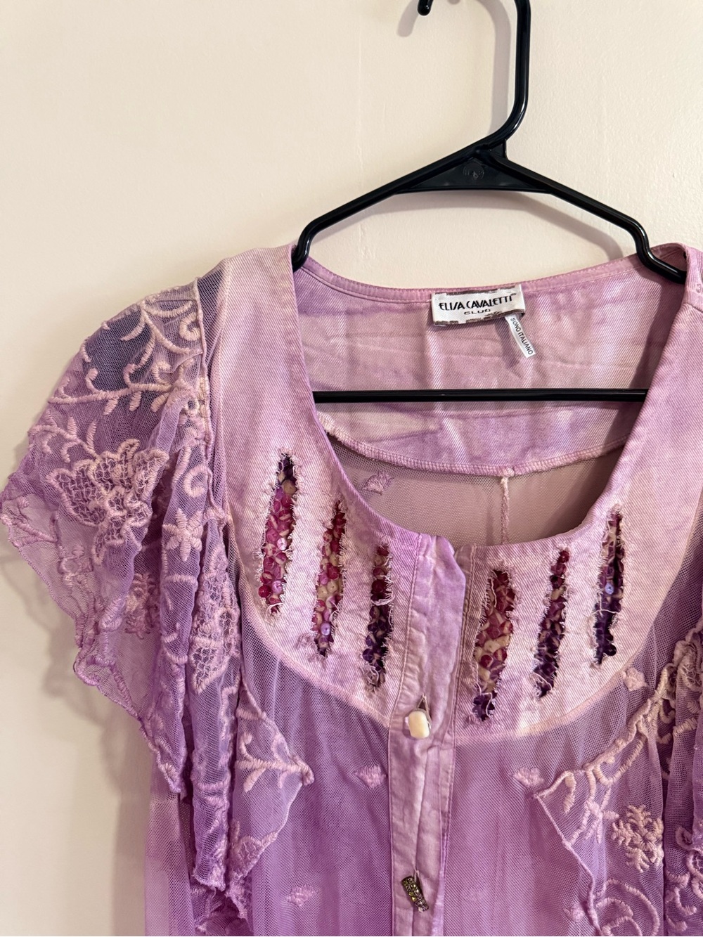 Elisa Cavaletti Lavender Embroidered Lace Blouse
